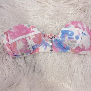 ONE TEASPOON floral bandeau bikini top with front zip and moulded cups